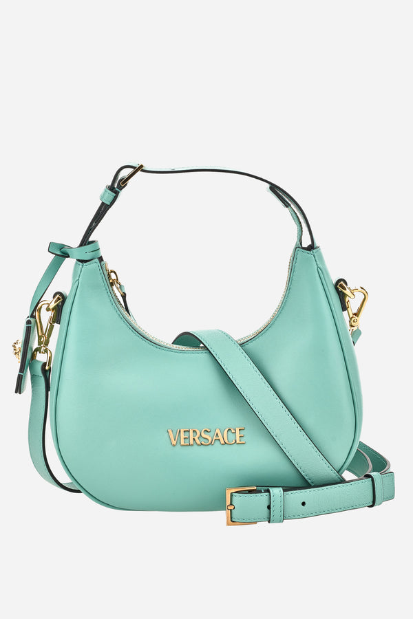 Versace Tag Half Moon Bag In Lamb Leather