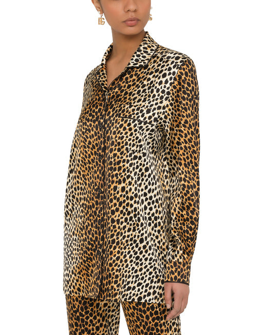 OCELOT-PRINT SATIN PAJAMA SHIRT