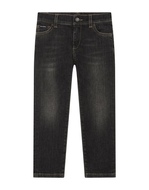STRETCH REGULAR FIT GREY JEANS WITH RIPS