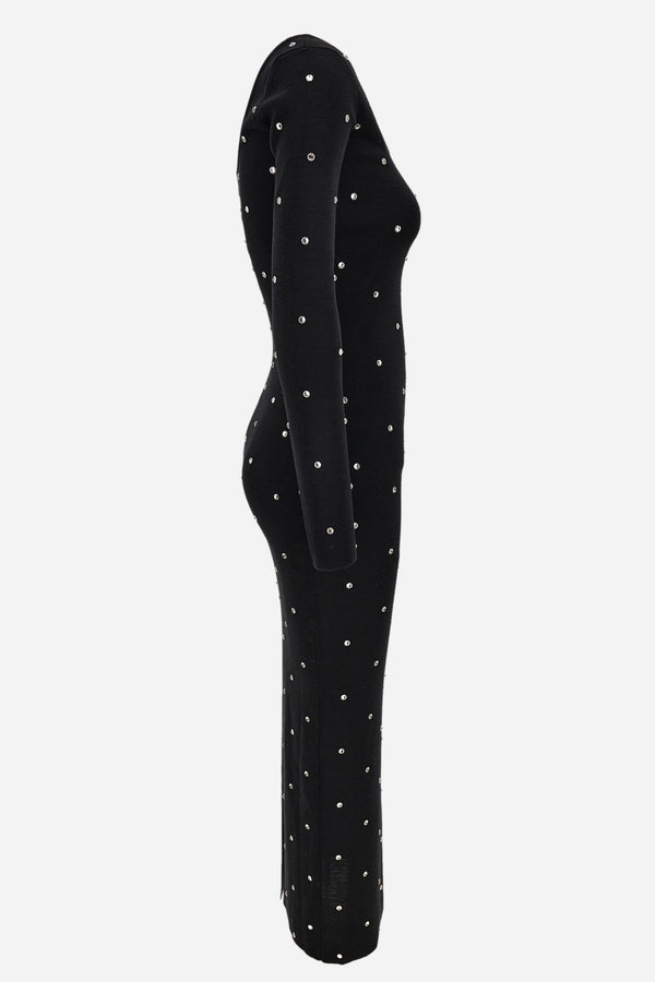 Knit Dress In Wool Studs And Crystals Embroidery