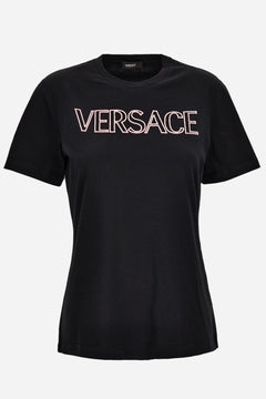 T-Shirt In Cotton Jersey Fabric With Versace Outline Embroidery