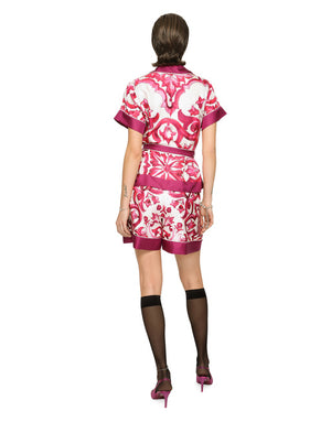 MAJOLICA-PRINT TWILL SHIRT WITH BELT