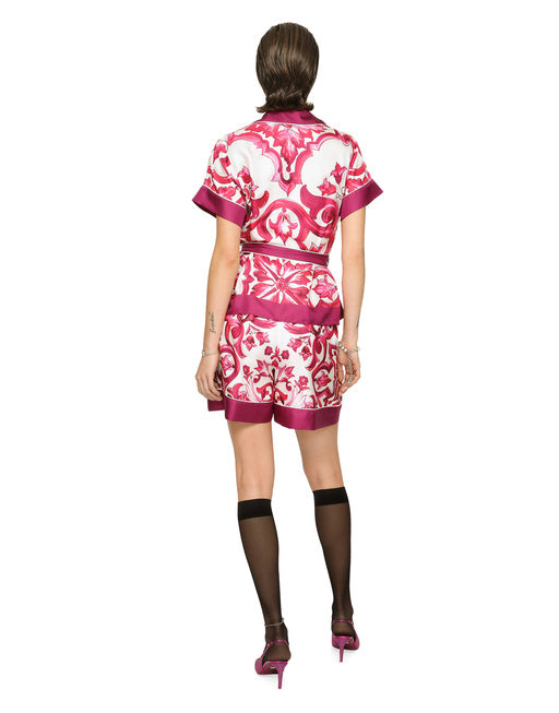 MAJOLICA-PRINT TWILL SHIRT WITH BELT