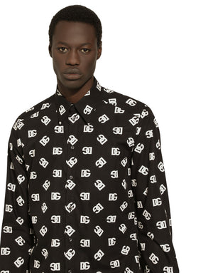 COTTON MARTINI-FIT SHIRT WITH DG MONOGRAM PRINT