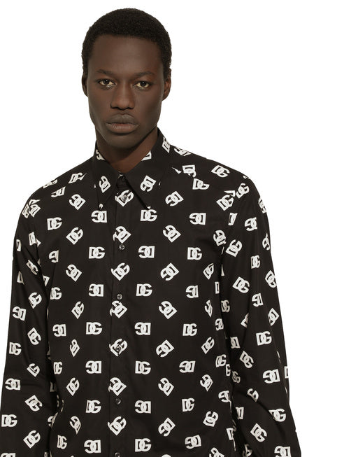 COTTON MARTINI-FIT SHIRT WITH DG MONOGRAM PRINT