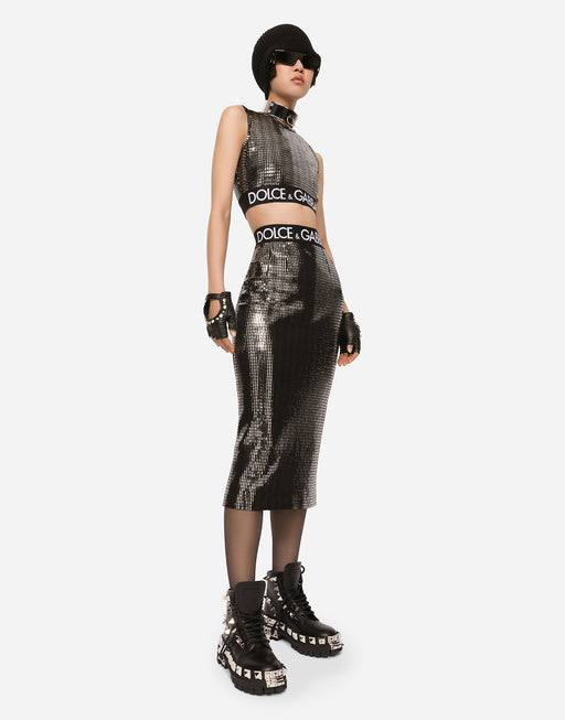 JERSEY CALF-LENGTH SKIRT WITH SEQUINED DETAILING