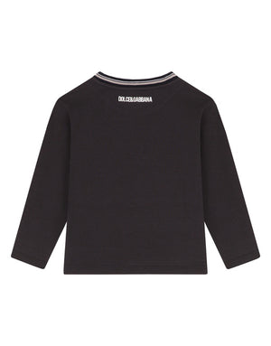 LONG-SLEEVED JERSEY T-SHIRT WITH DG PRINT AND FLOCKED DETAIL