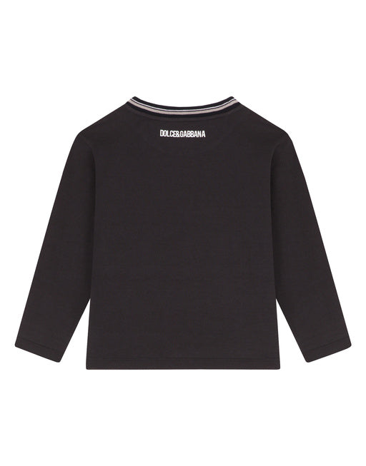 LONG-SLEEVED JERSEY T-SHIRT WITH DG PRINT AND FLOCKED DETAIL