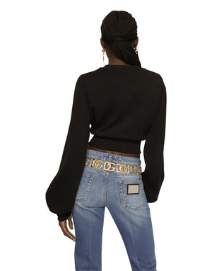 CROPPED JERSEY SWEATSHIRT WITH EMBROIDERED DG PATCH
