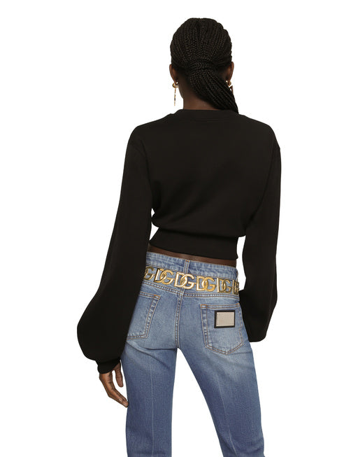 CROPPED JERSEY SWEATSHIRT WITH EMBROIDERED DG PATCH