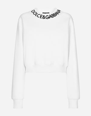 CROPPED JERSEY SWEATSHIRT WITH LOGO EMBROIDERY ON NECK