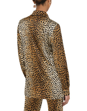 OCELOT-PRINT SATIN PAJAMA SHIRT