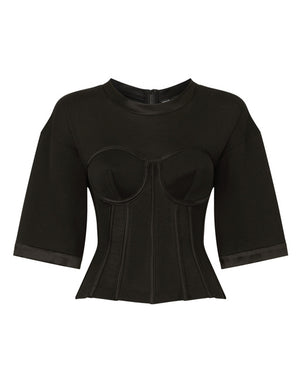 JERSEY T-SHIRT WITH SATIN BUSTIER DETAILS