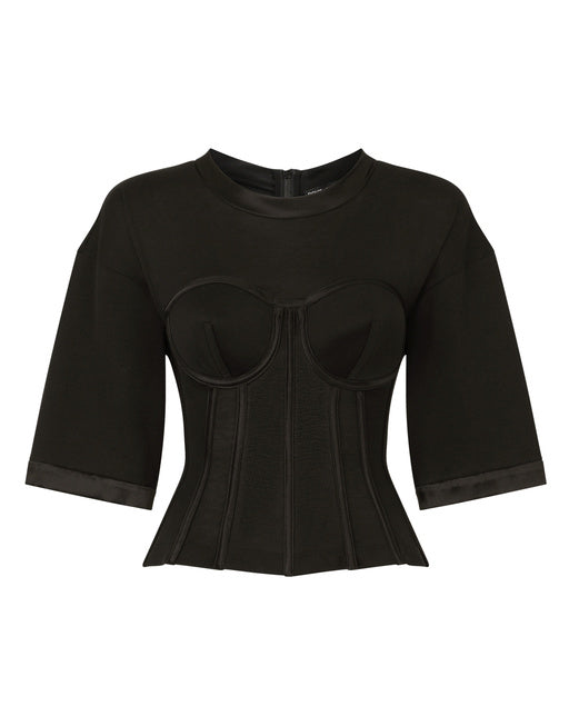 JERSEY T-SHIRT WITH SATIN BUSTIER DETAILS