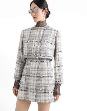 SHORT CROPPED JACKET IN RACHEL TWEED WITH LUREX CHECK PATTERN