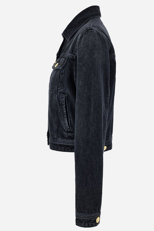 Jacket Denim In Black Denim Fabric Stone Wash