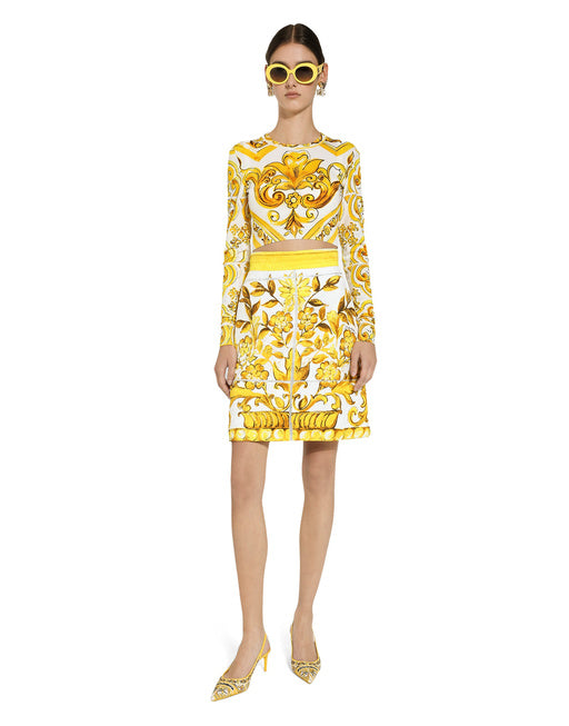 SHORT MAJOLICA-PRINT BROCADE SKIRT
