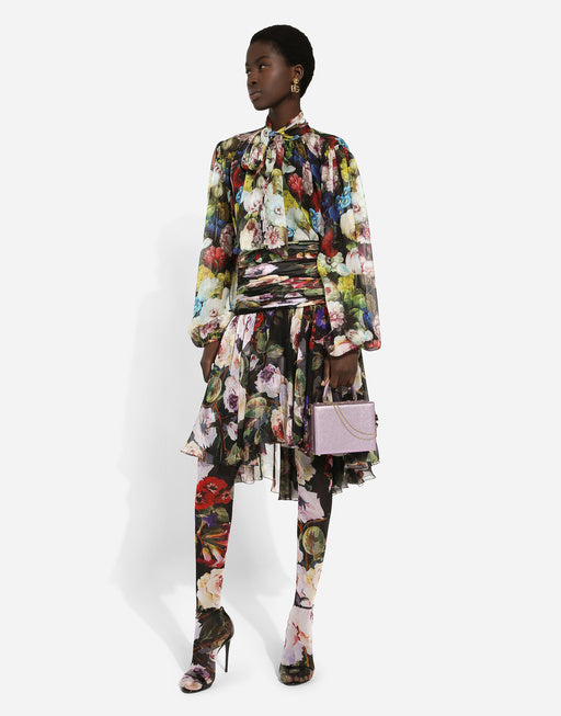 CHIFFON SHIRT WITH NOCTURNAL FLOWER PRINT