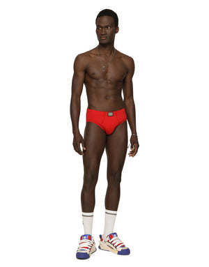 TWO-WAY-STRETCH COTTON MID-RISE BRIEFS WITH LOGO TAG