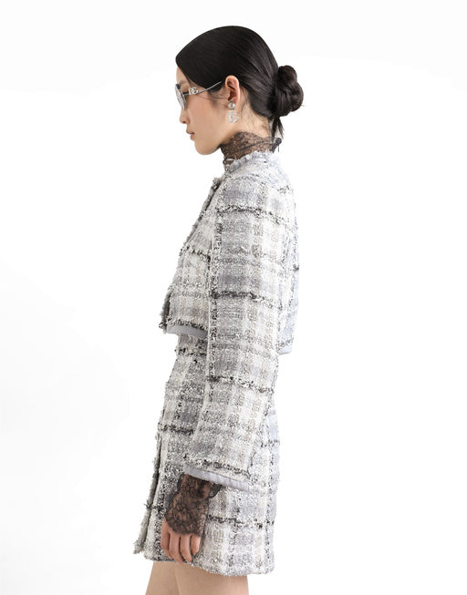 SHORT CROPPED JACKET IN RACHEL TWEED WITH LUREX CHECK PATTERN