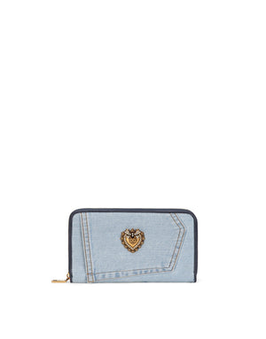 ZIP-AROUND DEVOTION WALLET IN PATCHWORK DENIM