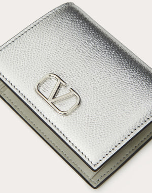 Portafoglio Compatto Vlogo Signature In Vitello Granato Metallizzato