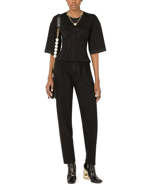 JERSEY T-SHIRT WITH SATIN BUSTIER DETAILS