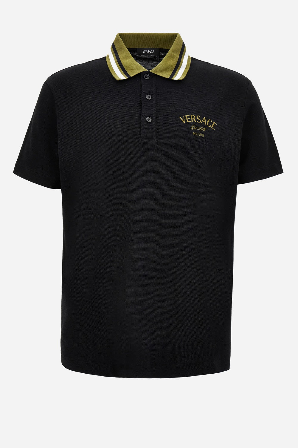 Polo In Cotton Piquet + Versace Milano Embroidery