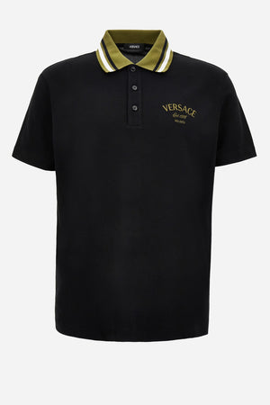Polo In Cotton Piquet + Versace Milano Embroidery