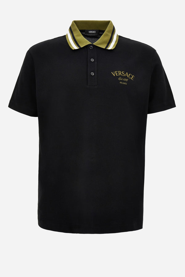 Polo In Cotton Piquet + Versace Milano Embroidery