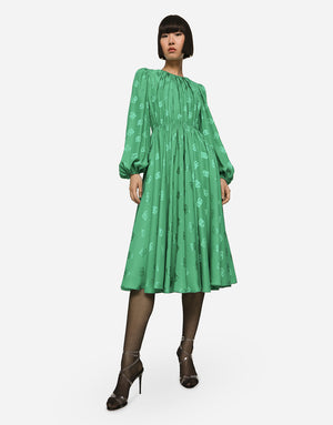 SILK CALF-LENGTH DRESS WITH ALL-OVER DG LOGO