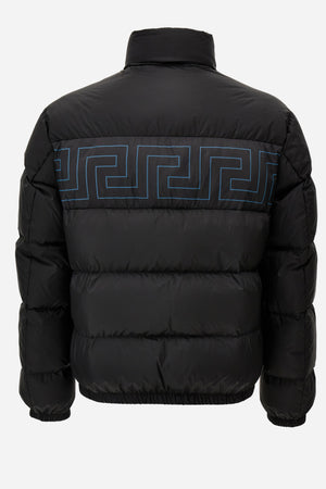 Down Jacket/Vest In Solid Black Fabric-Versace Greek Key Print