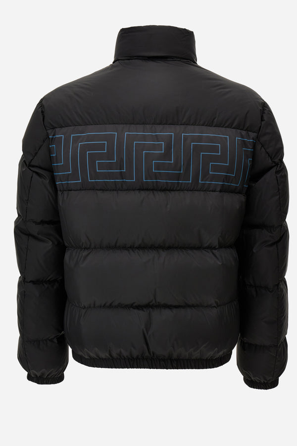 Down Jacket/Vest In Solid Black Fabric-Versace Greek Key Print
