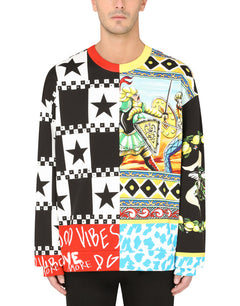 JERSEY SWEATSHIRT WITH CARRETTO PATCHWORK PRINT