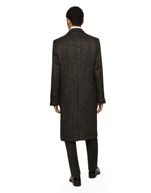 SINGLE-BREASTED HERRINGBONE ALPACA WOOL COAT