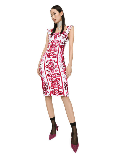 MAJOLICA-PRINT TERRYCLOTH MIDI DRESS