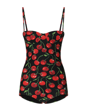 CHERRY-PRINT BALCONETTE ONE-PIECE SWIMSUIT