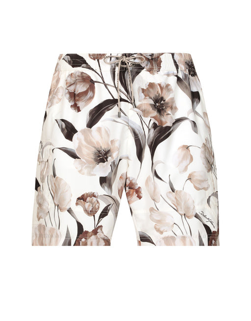 MID-LENGTH TULIP-PRINT CARGO SWIM TRUNKS