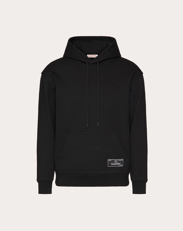 Felpa In Cotone Tecnico Con Cappuccio E Etichetta Sartoriale Maison Valentino