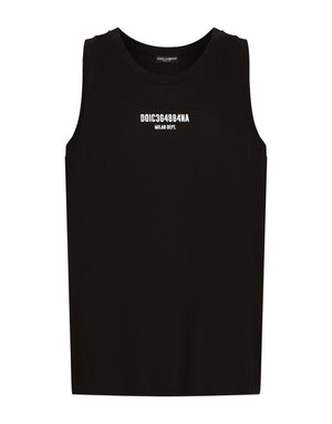 PRINTED COTTON JERSEY SINGLET WITH DGVIB3 PATCH