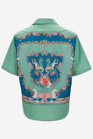 Informal Shirt In Cotton Poplin Fabric + Silk Twill Coral Theatre Print