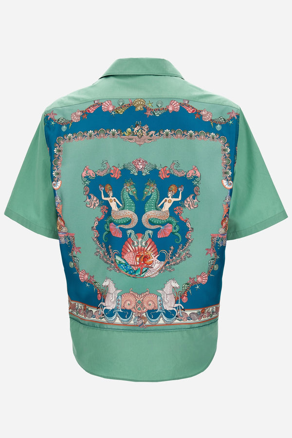 Informal Shirt In Cotton Poplin Fabric + Silk Twill Coral Theatre Print