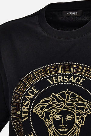 T-Shirt In Cotton Jersey-Medusa Versace Greca Thread Embroidery