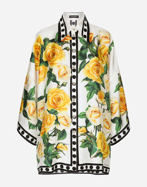 OVERSIZE SILK SHIRT WITH YELLOW ROSE PRINT