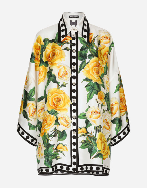 OVERSIZE SILK SHIRT WITH YELLOW ROSE PRINT