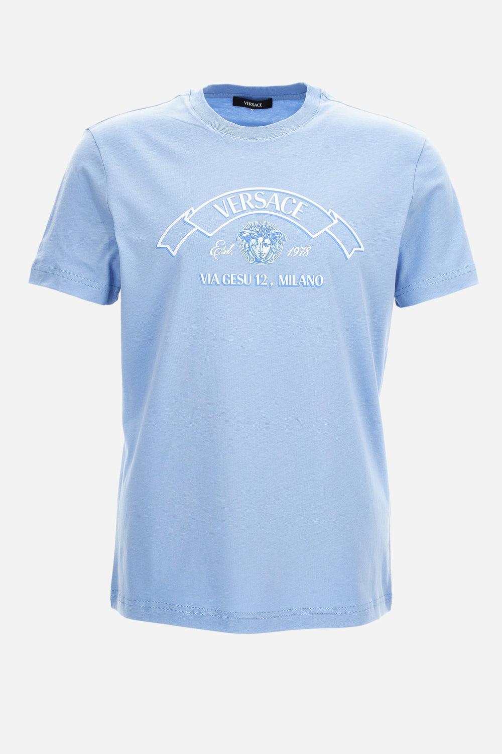 T-Shirt In Jersey Fabric-Versace Via Gesu' Print