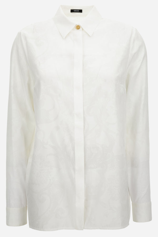 Formal Shirt In Crepe De Chine Silk Blend Baroque Stencil Print