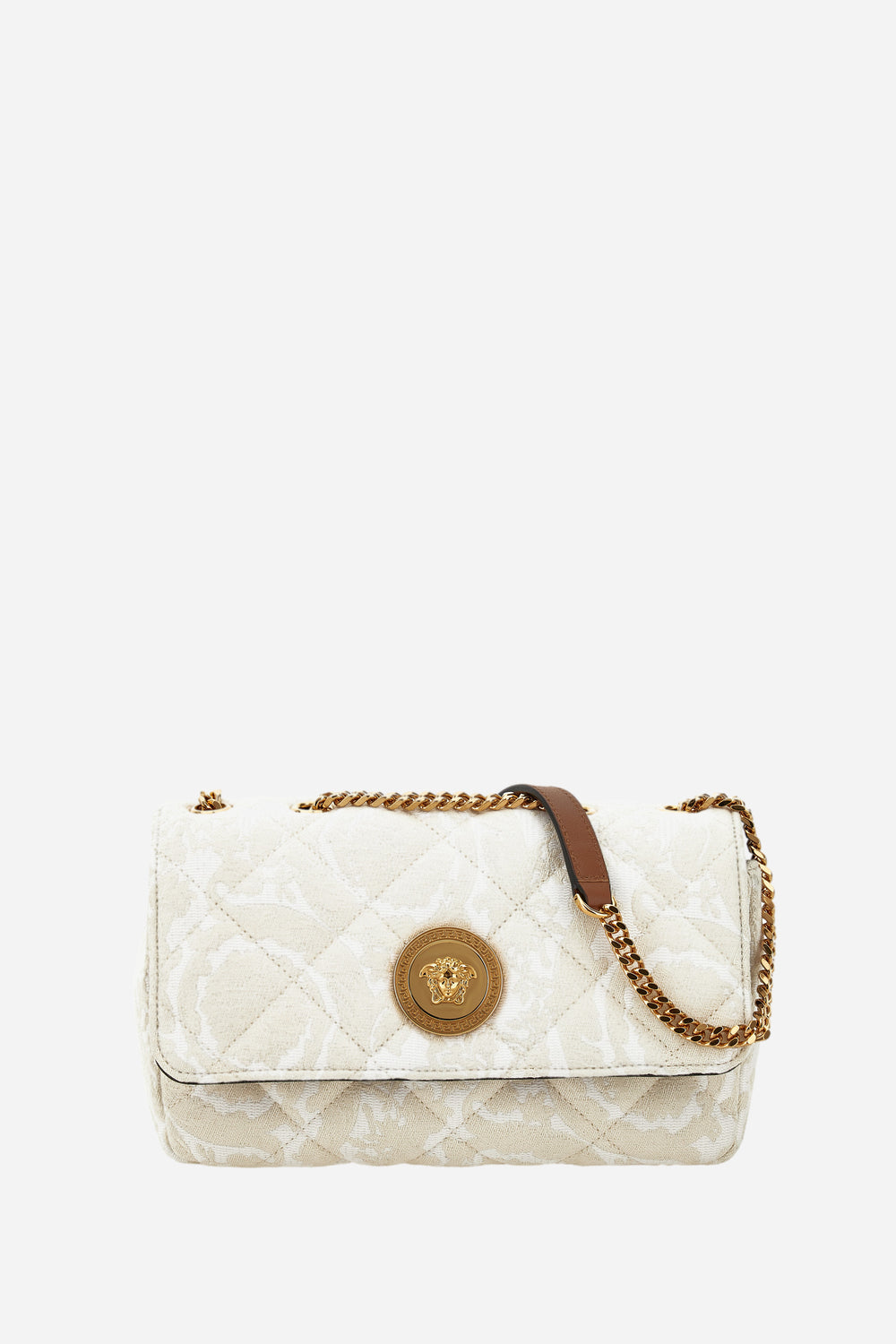 Icon Sm Shoulder Bag In Jacquard Fabric-Calf Leather