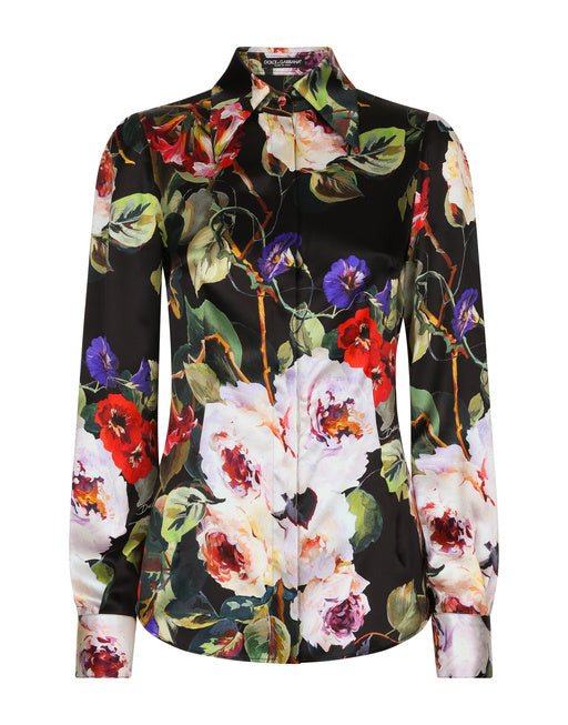 SATIN SHIRT WITH ROSE GARDEN PRINT