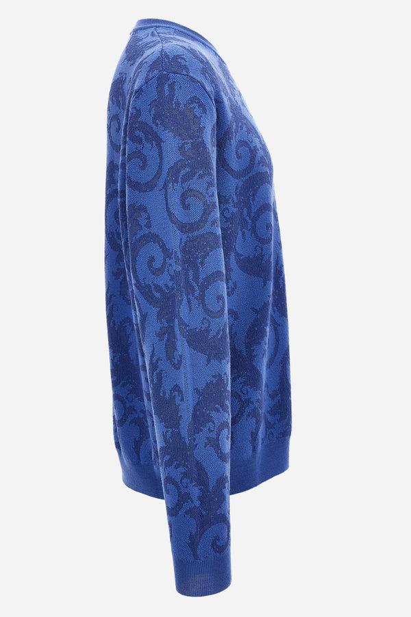 Knit Sweater In Barocco Leafy Jacquard Wool Blend